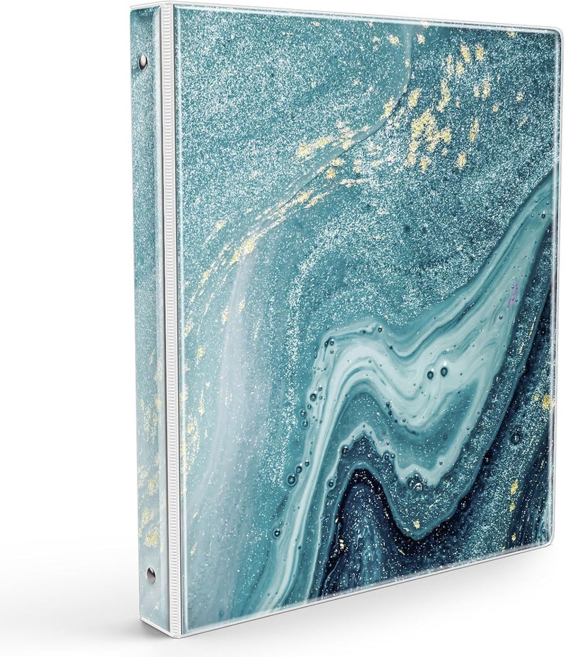 EYROZILL 3 Ring Binder 1 Inch Cute Design, Decorative Recipe Binders, Client Records with Clear Interior Pockets for Letter-Size(11" x 8.5") Paper, PVC Cover (Green Marble) - Image 1
